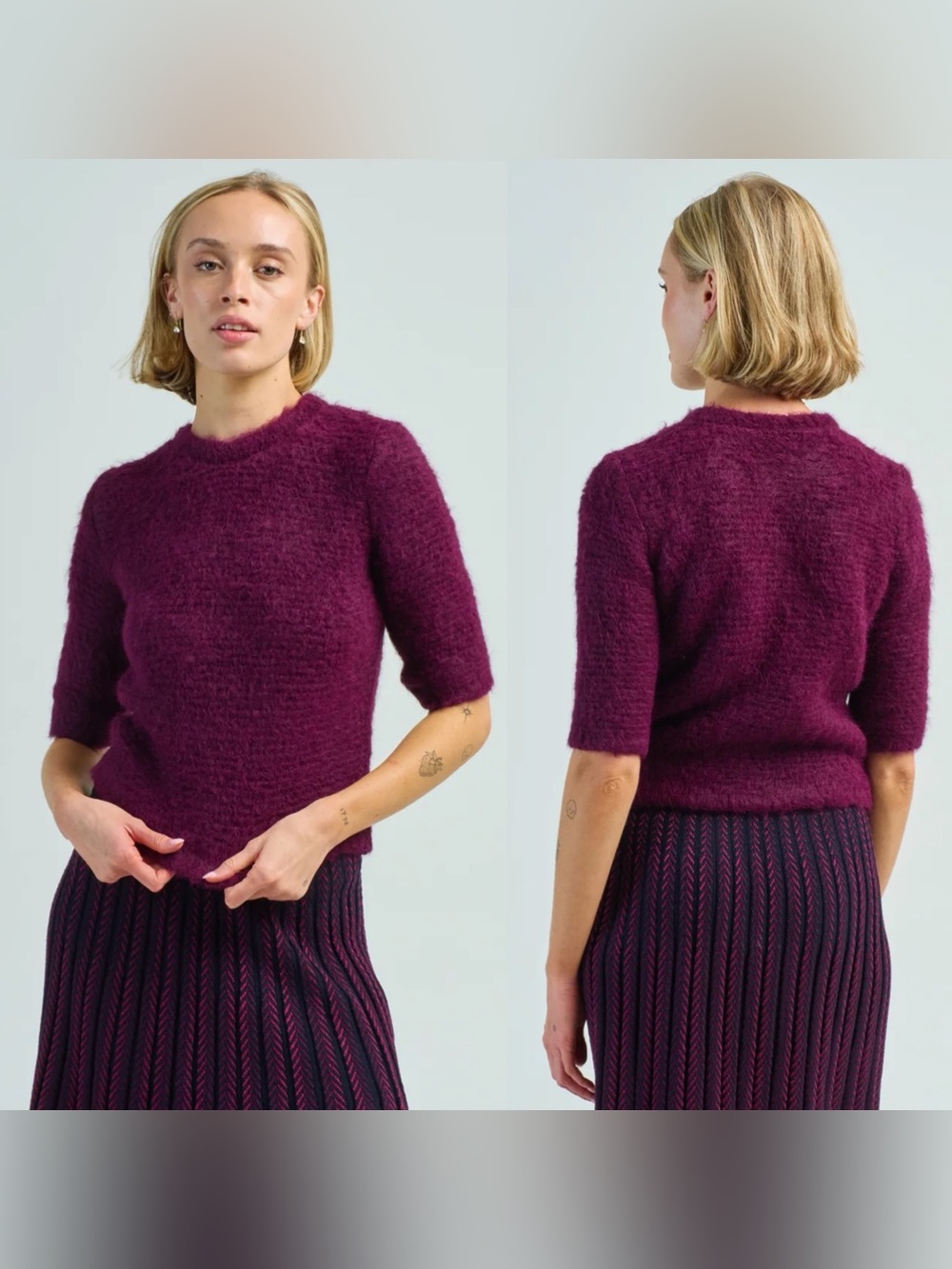 NWT Molli Boat Furry Elbow Length Sleeve Top Plum
